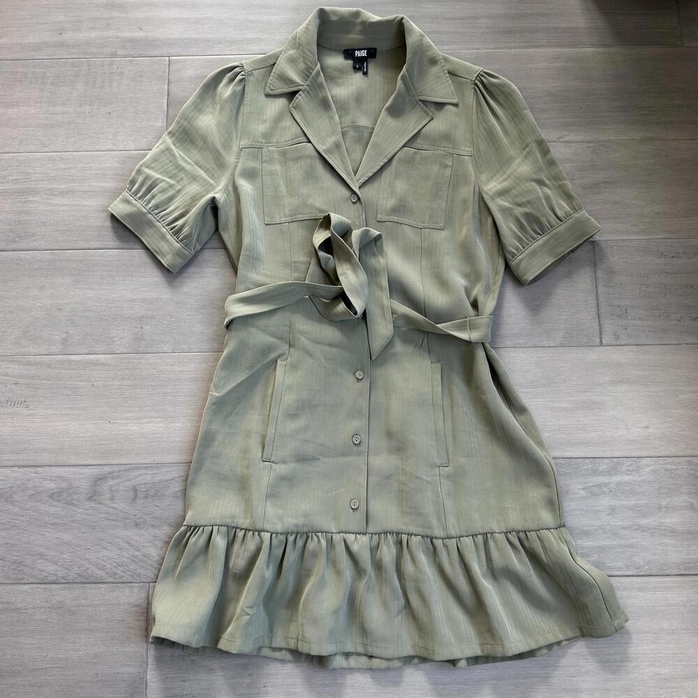 PAIGE Sage Green Teared and Belted Dress Size S - Picture 6 of 7